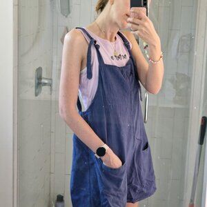 Blue cotton overall shorts #cottagecore
